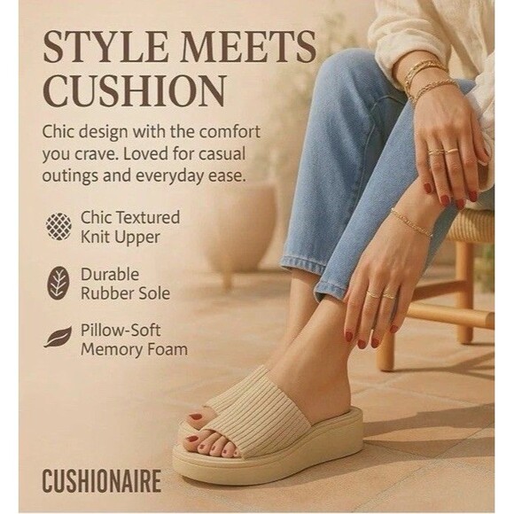 NWT Women’s Platform Wedge Sandals Size 11 Tanned Beige Slip On - Picture 15 of 17